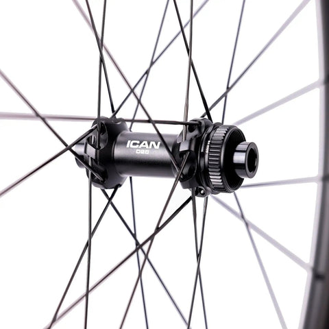Close-up of 36T ratchet hub on G40 G50 Carbon Gravel Wheelset Hooked Rim 700C Disc with Sapim CX Ray spokes