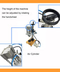 Close-up of IntXanth Pneumatic Perfume Bottle Crimping Machine 15mm Aluminum Cap Capper Sealer height adjustment mechanism.