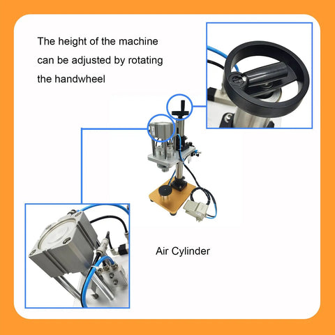 Close-up of IntXanth Pneumatic Perfume Bottle Crimping Machine 15mm Aluminum Cap Capper Sealer height adjustment mechanism.