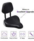 Backrest Comfort Bike Saddle For Exercise Bike And E Bike With Lumbar Support Great For Stationary Bikes Beach Cruisers Mountain Bikes And Adult Trikes Fits Seven Eighths Inch Seat Posts Ten By Eleven Inches, black vinyl, 11 inches wide