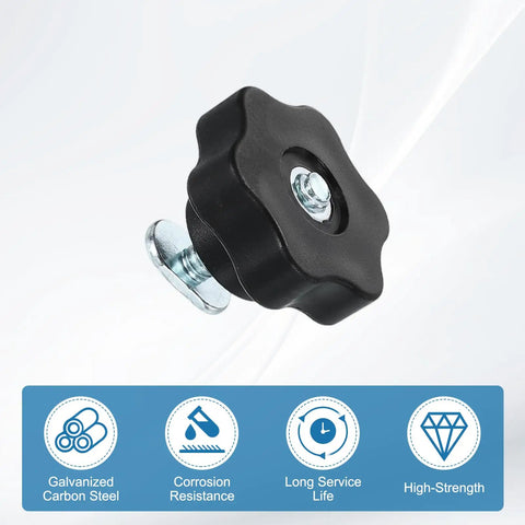 Eight Pack T Track Knob Kit With Star Knobs And 1/4-20 X 1In T Slot Bolts, rust resistant, shown in close-up view