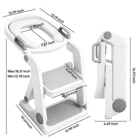 Straight Outta Box Pre Assembled Toddler Potty Training Seat With Secure Ladder And Protective Splash Shield, Absolute Nuthin But Hassle Free 2 In 1 Foldable Step Stool For Big Kids, Smooth Bathroom Transition Essential, Slate Grey