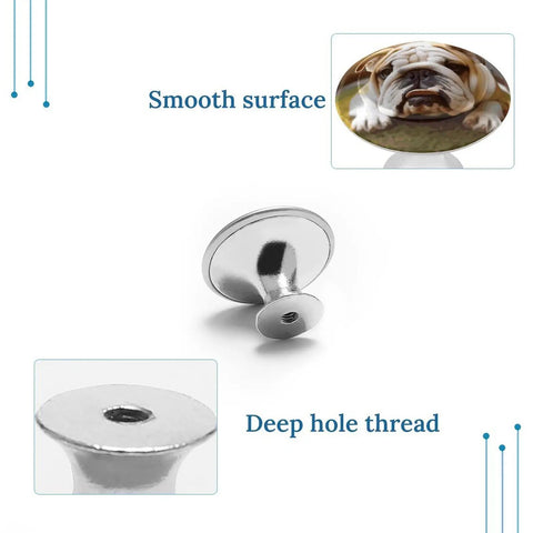 Cute Bulldog Puppy Cabinet Knobs 2 Pack Round 1.1 Inch Stainless Steel Drawer Pulls close-up of smooth surface and thread