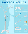 Package contents of Stand Up Outdoor Mister System with brass nozzles, adjustable risers, and misting line for patio use