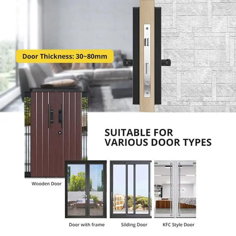 Badass Waterproof Outdoor Smart Electronic Door Lock With Slick Fingerprint App Code And Keyless Entry Designed For Hella Secure Aluminum Gates And Heavy Duty Iron Doors showcasing compatibility with various door types.
