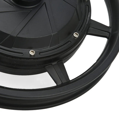 Close-up of a black Beefy 14 Inch Wheel Hub Motor 36V To 72V 2000W To 3500W for electric scooter with disc brake mount, off road use.