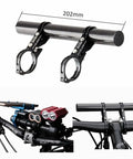 31.8mm Carbon Fiber Handlebar Extender Mount With Long Tube For Lights Bike Computer Phone Bell Mount And Accessories Aluminum Bracket Fits 25.4mm And 22.2mm Bar With Spacers, shown with handlebar attachment and dimensions.