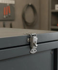 Heavy Duty Toggle Latch With Secure Grip Keeps Hinged Lids And Panels Locked Firm During Transport Perfect For Toolboxes Crates And Gear Boats To Stop Vibration From Banging Open Your Valuable Stuff on a gray toolbox.