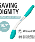 S-shaped 15.7 inch toilet wiping aid; teal ergonomic handle, Fifteen Point Seven Inch Long Reach Toilet Wiping Aid For Independence And Comfort Two Pack Butt Wiper Tools Self Assistance For Men Women Seniors Disabled Pregnant And Postoperative Recovery.