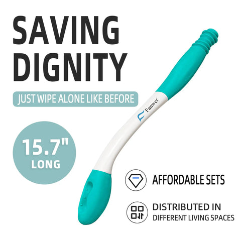 S-shaped 15.7 inch toilet wiping aid; teal ergonomic handle, Fifteen Point Seven Inch Long Reach Toilet Wiping Aid For Independence And Comfort Two Pack Butt Wiper Tools Self Assistance For Men Women Seniors Disabled Pregnant And Postoperative Recovery.