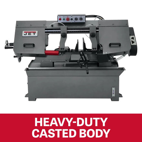 Horizontal Bandsaw 10 In By 18 In With Hydraulic Downfeed 2 HP 230V Single Phase Self Propelled Blade Brush Quick Positioning Vise Swivels 45 Degrees Auto Shutoff Heavy Duty Pro Grade Metalworking Saw For Smooth Cuts