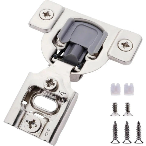 One To Two Inch Overlay Soft Close Hinges For Kitchen Cabinets Satin Nickel Finish Durable Stainless Steel Hidden Hinges With Smooth Quiet Operation And Easy Installation 20 Piece Pack showing single hinge with mounting screws