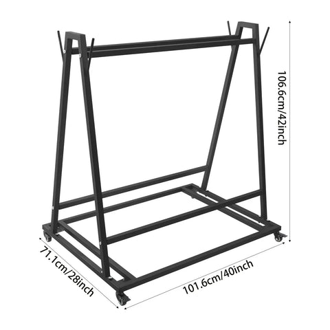 Heavy Duty Floor Mat Cart With Smooth Rolling Casters And Maxed Out Wash Rack Storage Ready For Auto Detail Shops showing dimensions 40 by 28 by 42 inches.