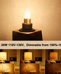G8 Halogen Bulbs 10 Pack, 20W 120V Bi Pin Xenon JCD Type, Warm White Dimmable Under Cabinet Puck Lights showcased with a lamp.