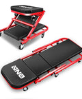 Beefy Low Profile Rolling Folding Mechanic Creeper Seat With Six Swivel Casters And Heavy Duty Steel Frame, dual function as seat and creeper.