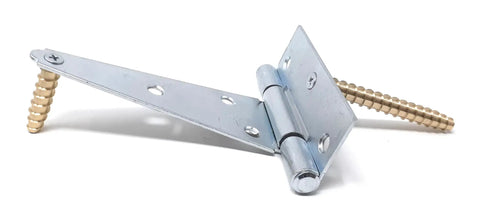 Heavy Duty 20 Pack Stripped Screw Hole Repair Kit With Premium Metal Wall Anchors showing a brass hinge screw and a metal hinge.