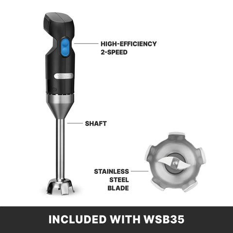 Wicked Fast Commercial 2 Speed Immersion Blender Handles Big Batches Like A Boss, featuring stainless steel blade and 2-speed control.