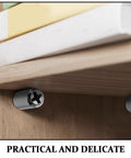 Self Tapping Shelf Pegs and Screws Set, 150 Pcs, 0.3 Inch Cabinet Pins supporting wooden shelf in bookcase