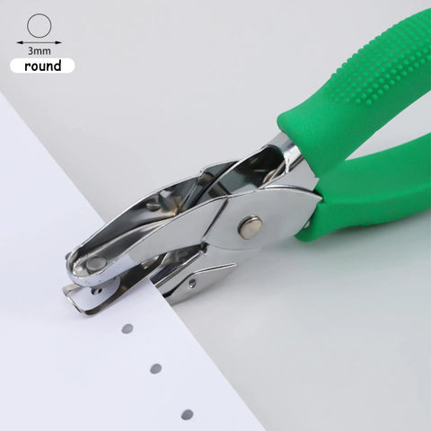 Handheld Round Hole Punch 3mm Circle Punch for Craft Paper and Office Use with green grip punching paper