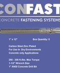 Heavy Duty Zinc Plated 1 Inch By 12 Inch Wedge Anchor For Concrete Dry Environments Box Of Five Anchors Built To Last In Tough As Nails Construction Projects For Long Lasting Performance