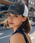 Woman wearing a Low Profile Dope Unstructured Cotton Dad Hat Bundle With Six Embroidered Eyelets For Men And Boys Classic Trucker Style