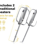 Hand Mixer Beater Set For Stainless Steel Turbo Beaters Compatible With 62682RZ 62692 62695V 64699 shown with dimensions and material info