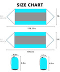 Size chart for Single Portable Parachute Nylon Hammock For Outdoor Adventure, showing dimensions and packed size.