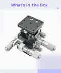 Three Axis Linear Stage For Crisp, Dope Precision Positioning With A 2.4 By 2.4 Inch Table, 0.01 mm Scale, 0.03 mm Precision, Travel Of 6.5 mm In Xy And 10 mm In Z featuring micrometer adjustments and metal construction