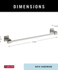 24 Inch Stainless Steel Towel Bar for Bathroom and Kitchen Easy Wall Mount Rack with Durable Brilliance Finish That Resists Corrosion Sleek Modern Look for Home Upgrades, displayed with dimensions and square bracket mounts.