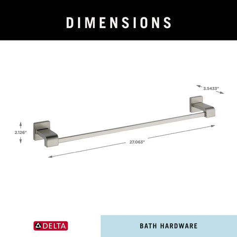 24 Inch Stainless Steel Towel Bar for Bathroom and Kitchen Easy Wall Mount Rack with Durable Brilliance Finish That Resists Corrosion Sleek Modern Look for Home Upgrades, displayed with dimensions and square bracket mounts.