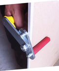 No Sweat Drywall And Gypsum Board Lifter Set Adjustable Angle Handles lightweight tool lifting drywall with a yellow handle.