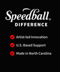 Black background with 'Speedball Difference: Artist-led Innovation, U.S. Based Support, Made in North Carolina' text.