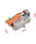 Bolt Right In 125W Belt Driven AC Compressor For Tesla Model S And Model X 2016 To 2020, angled view with dimensions.