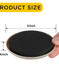 Hand holding 5-inch round carpet furniture slider showing size for Carpet Furniture Sliders 8 Pcs 5 Inch Round Heavy Duty Moving Sliders Reusable For Carpeted Floors Move Your Furniture Quickly Easily And Safely For All Carpet Types No Scratch