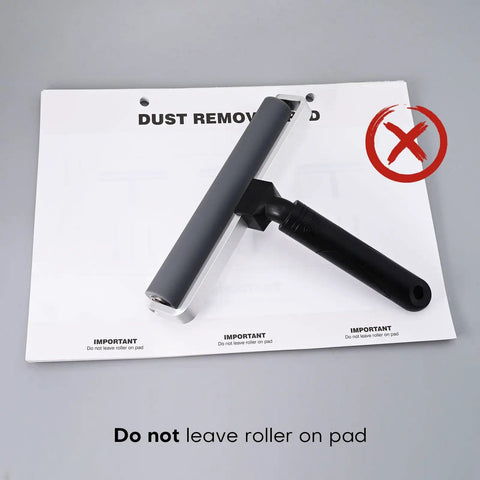 30 Sheets High Adhesive Cleanroom Dust Removal Pad Sticky Paper Self Sticky Adhesive Dust Collector For Cleaning Dust Dirt And Lint On Surfaces shown with roller.