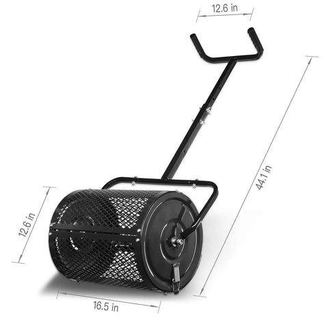 Heavy Duty Compost Spreader For Lawn And Yard Care, Fertilizer And Peat Moss Spreader Roller with 16.5in adjustable handle.