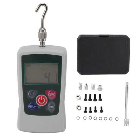 Digital Push Pull Force Tester 20N To 200N With Built In Sensor And Auto Backlit LCD Display For Quick Readouts, Storage Capable For Material Mechanics, Product Development And Quality Control, Rugged All Around Workhorse Force Meter with hook and case