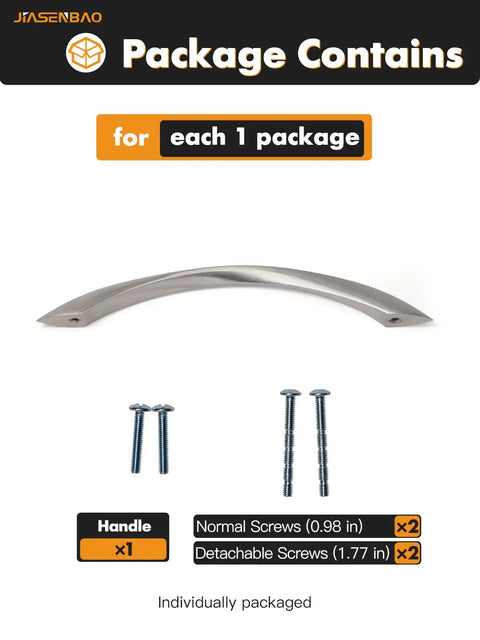 10 Pack Brushed Nickel Cabinet Pulls 6.3 Inch Arch Twisted Silver Handles with screws displayed in package