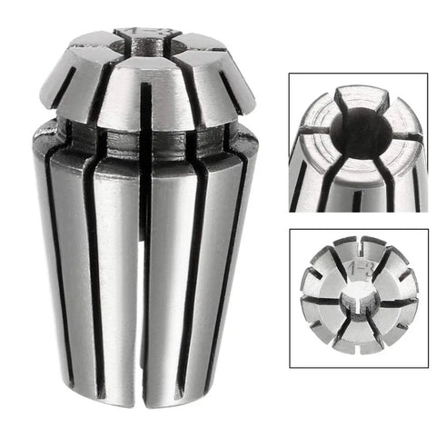 Close-up of ER11 4mm Spring Collet Chuck for CNC Engraving Machine, showcasing 40Cr steel construction and precise 0.015mm clamping.