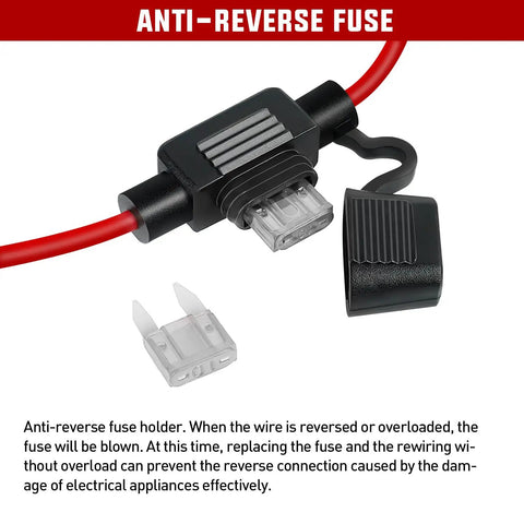 Anti-reverse fuse holder for 48V 36V To 12V Voltage Converter 360W 30A Regulator Step Down To 12V DC with red wiring