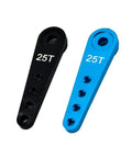 Black and blue 5 Pack Aluminum 25 Tooth Servo Horn 37mm M2.5 Threads for RC Cars, CNC Machined Aluminum Arm Compatible with Futaba and Savox Servos