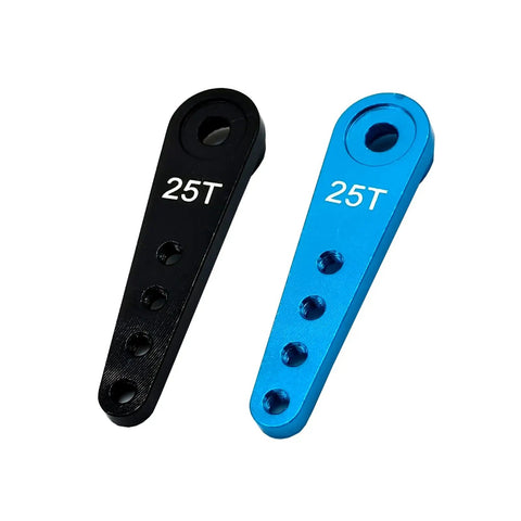 Black and blue 5 Pack Aluminum 25 Tooth Servo Horn 37mm M2.5 Threads for RC Cars, CNC Machined Aluminum Arm Compatible with Futaba and Savox Servos