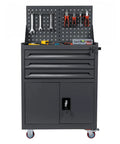 Heavy Duty Rolling Tool Chest On Wheels With Locking Drawers And Soft Liners Rustproof Steel Cabinet For Garage Workshop And Warehouse Tough As Nails Tool Storage With Easy Glide Wheels And Secure Locking System, front view with pegboard