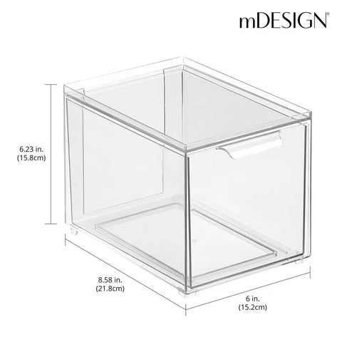 Clear 2 Pack Slim Stackable Closet Organizer Bins With Pull Out Drawers For Shoes Bags Totes Accessories And Small Linens