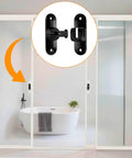 90/180 Degree Barn Door Lock With Flip Latches, heavy-duty black zinc alloy installed on sliding bathroom door