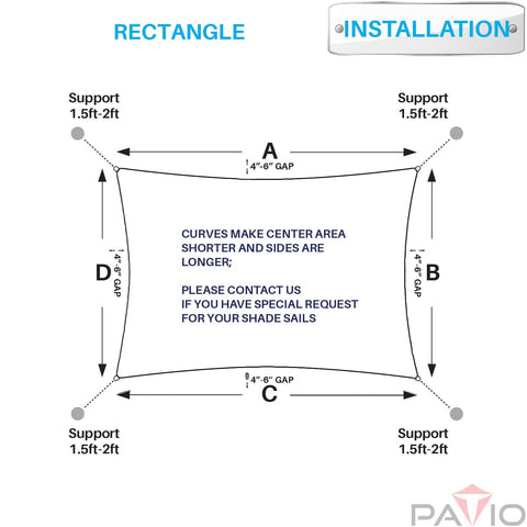 Installation diagram for Turquoise 11 By 11 Sun Shade Sail Waterproof Rectangle Canopy for patio, garden, deck, awning.