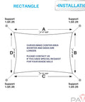 Installation diagram for Waterproof Red Shade Sail 16x16 Rectangle Sun Shade Canopy with curved sides and support spacing.