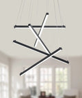 Sleek Modern LED Chandelier With 5 Lights Black Linear Pendant Ceiling Light in living room, adjustable 60W 23.62 inch