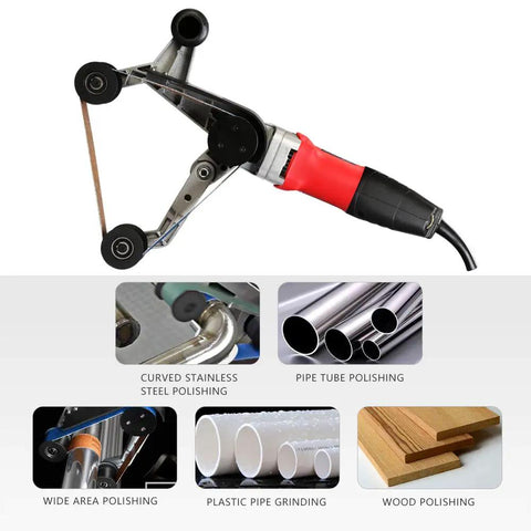 Pro Grade Stainless Steel Pipe Belt Sander Polisher With 110V 800W Power Variable Speed for metal, wood, and plastic finishing.