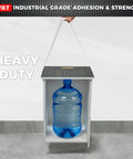 Two Pack White Duct Tape Heavy Duty With Ultra Strong Adhesive 9 Mil, supporting a water container, showing strength
